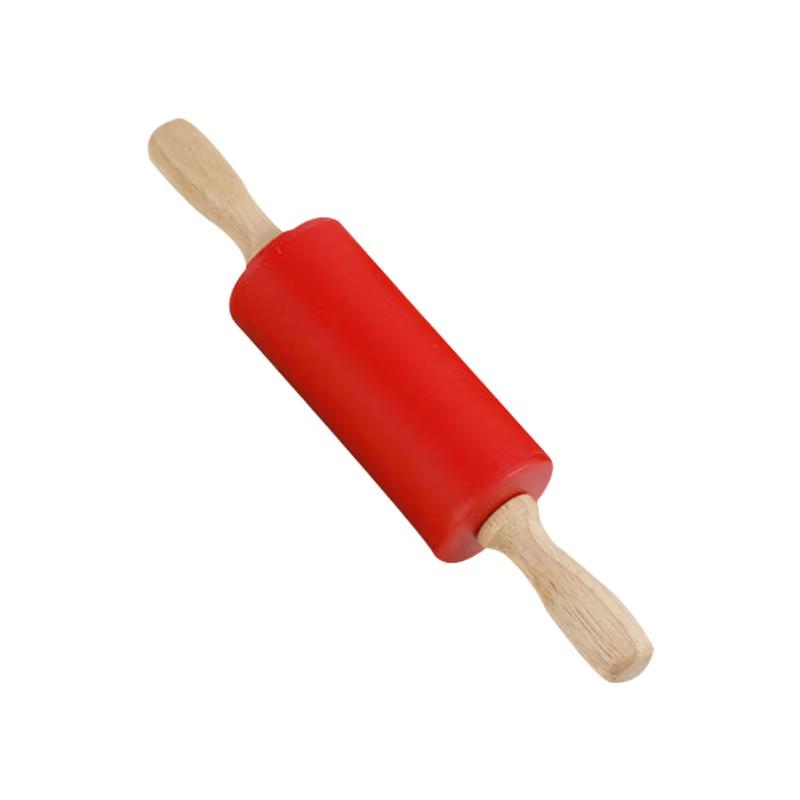 1Pcs Non-Stick Silicone Rolling Pin Wooden Handle Pastry Dough Flour Roller Kitchen Cooking Baking Tool For Pasta Cookie Dough