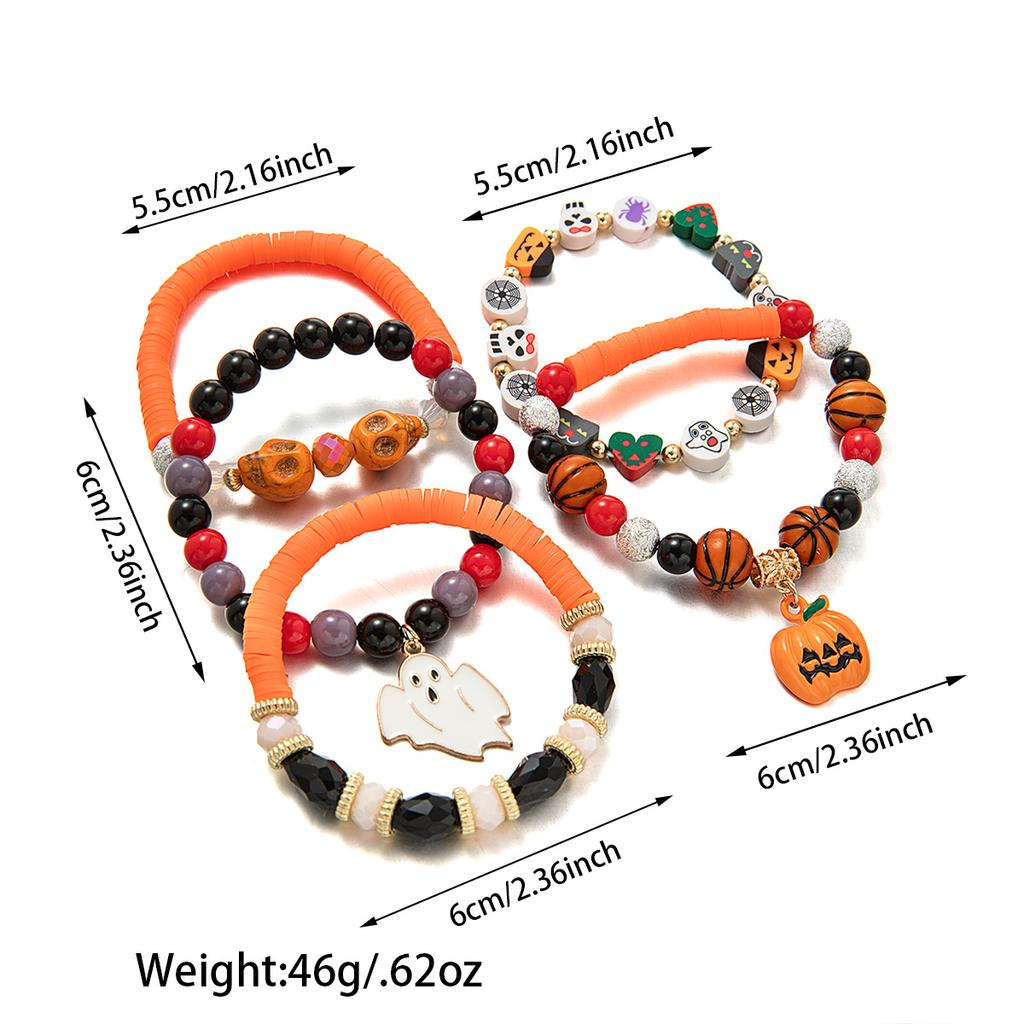 5 Halloween bead bracelets, multiple sets, drip oil little devil pumpkin pendant, soft ceramic bracelet