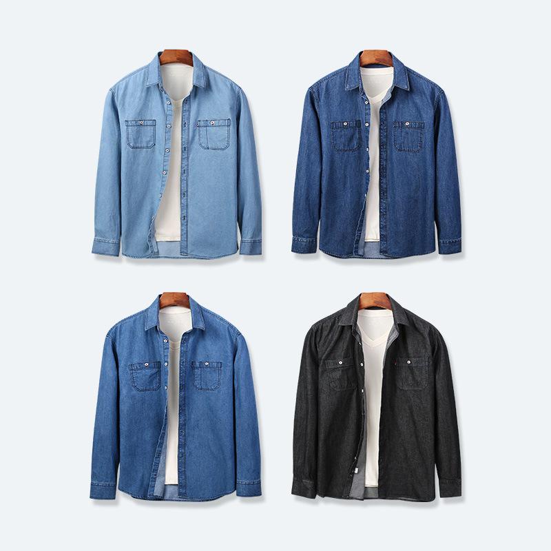 

4 цвета мужская повседневная джинсовая рубашка модная повседневная хлопковая приталенная ковбойская рубашка с длинным рукавом мужская