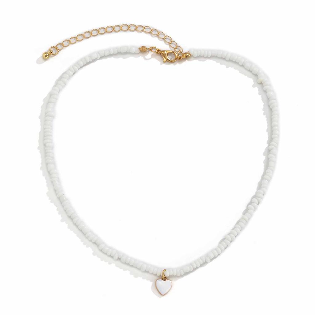 Bohemia Chokers Necklaces Women Arcylic Beads Jewelry Necklace Heart Decoration Collar Rice Beaded Chunky Collar