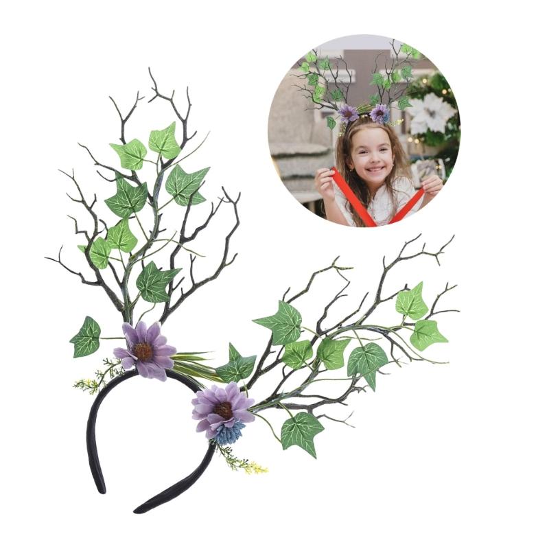 Blumen-Geweih-Haarreifen für Damen und Kinder, Rentier-Geweih-Haarreifen für Renaissance-Accessoires