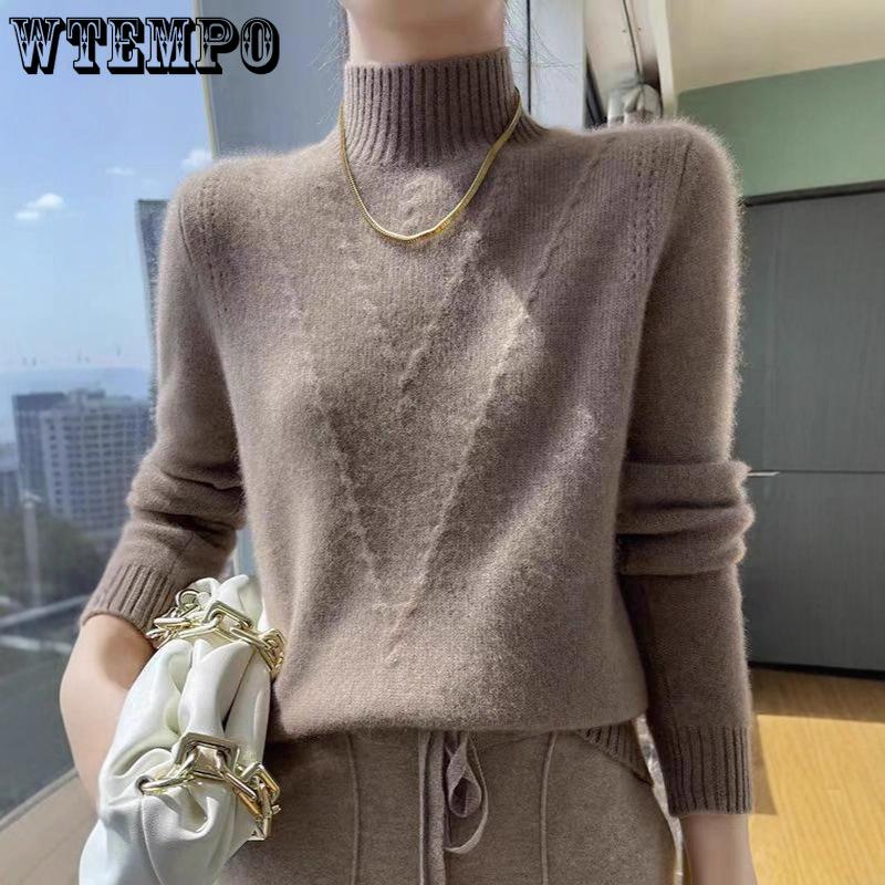 Sweater Women Loose Half Turtleneck Pullover for Women In Autumn and Winter with Thick Solid-color Knitted Top Worn Inside