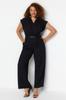 Women's Fashion Emerald Green Belted Double Breasted Collar Plus Size Woven Jumpsuit