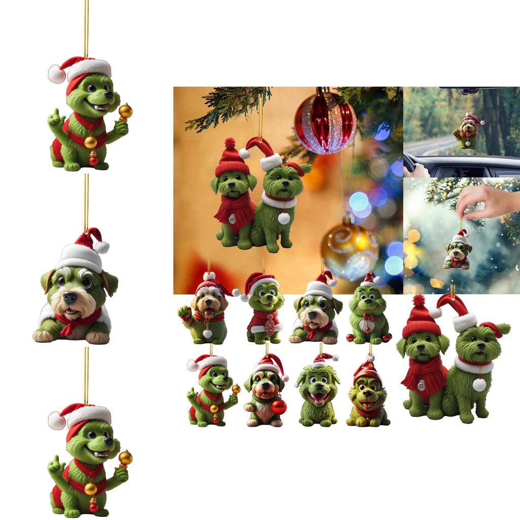 Grinch Stole Christ Green Puppy Pattern Acrylic Pendant Christmas Decor Prop For Holiday Vehicle Decor
