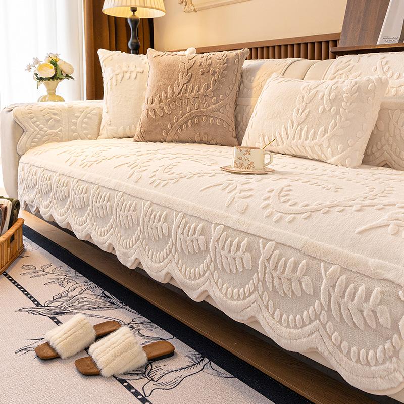 Cream Style Sofa Cover Sofa Towel Thicken Imitation Rabbit Fur Plush Sofa Slipcover Simple Fashionable Solid Color Light Luxury