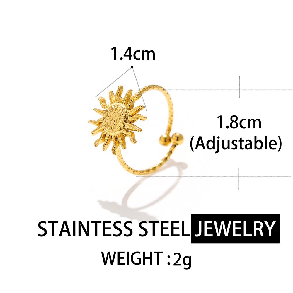 European & American Fashion Electroplated 18k Gold Stainless Steel Sun Ring for Women