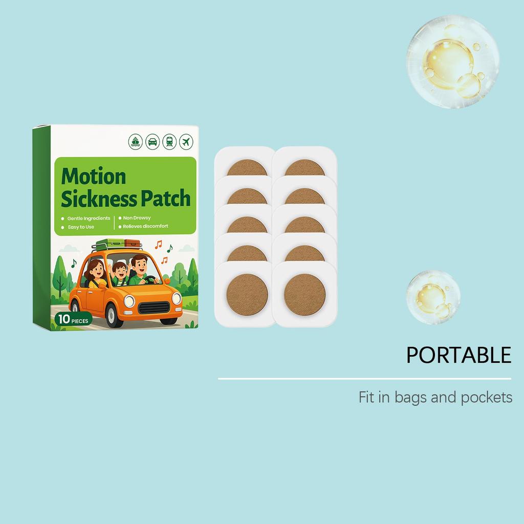 Motion Sickness Patch Natural Ingredients Non Drowsy Travel Relief Patch Easy to Apply Suitable for Car Boat Plane Use 10 Pieces
