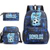 Cr7 Ronaldo 67 Patroon Schoolrugzak Set met Schoudertas en Etui voor Tieners Kinderen Meisje Jongen Lichtgewicht Ruime Schooltas