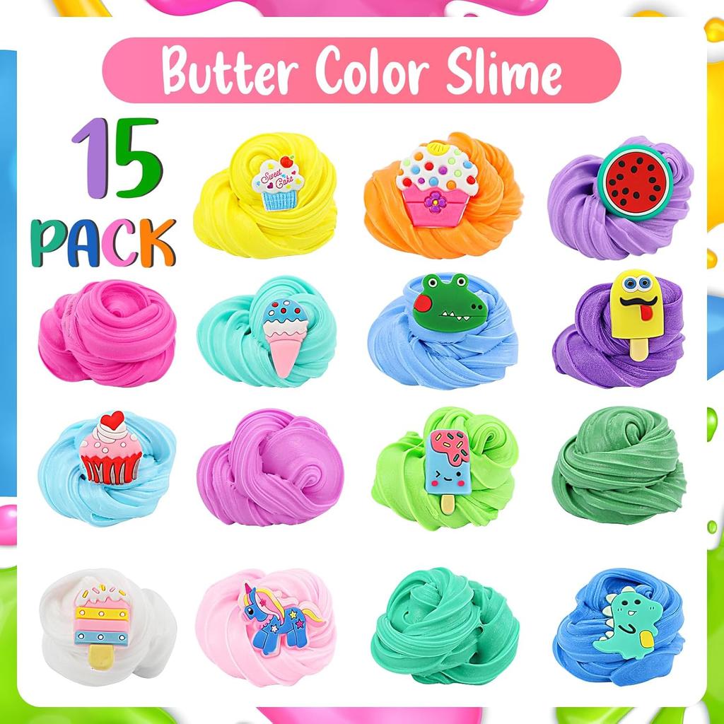 15 Pack Scented Fluffy Butter Slime Kit for Girls Ages 8-12, Ice Cream Slime Kit, Cute DIY Slime Set Toys for Toddler Kids Girls 4-6, Cake Butter