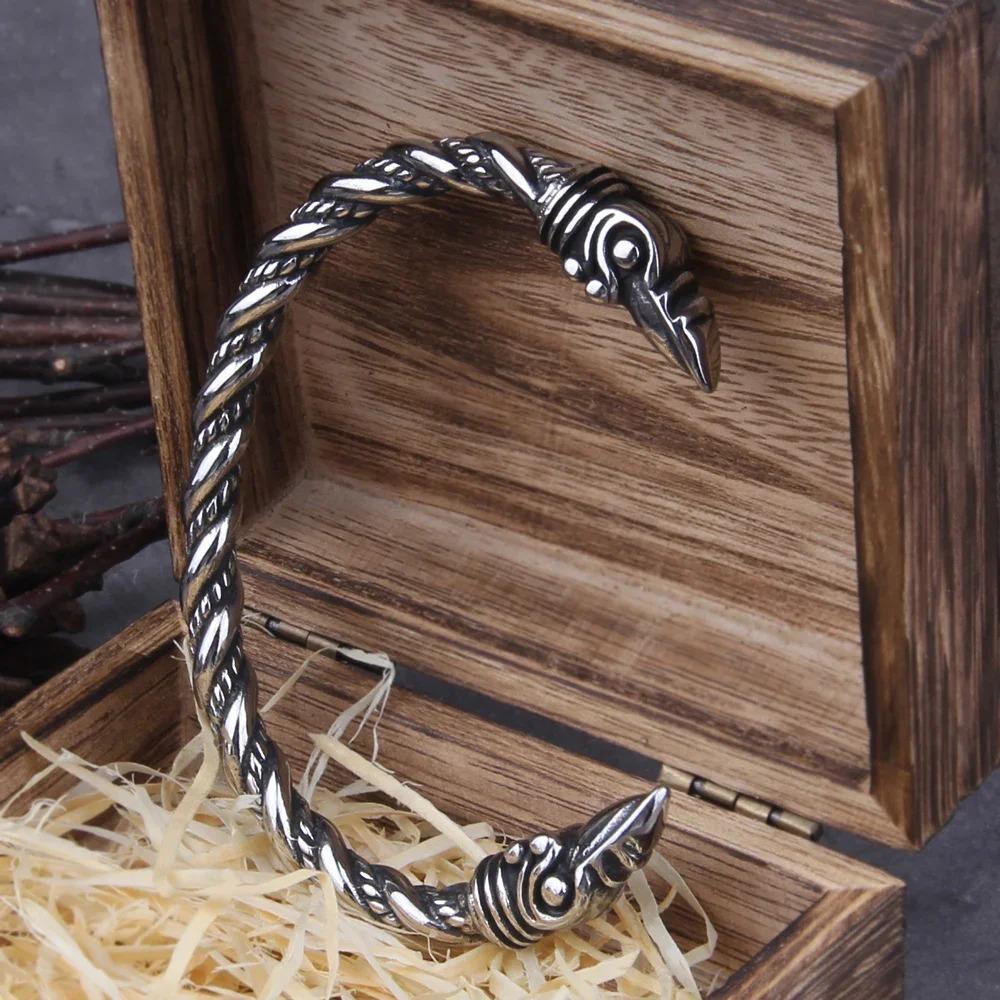Edelstahl Wikinger Rabe Armband für Männer Nordisches Armband mit Holzbox Nordischer Stil Geschenk