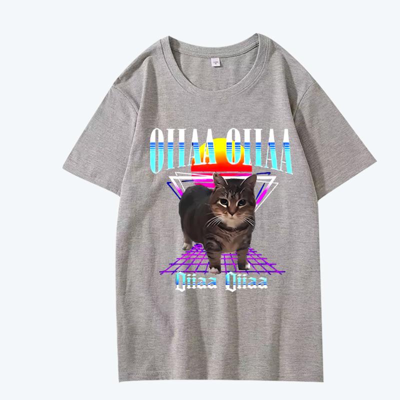 Oiia Oiia Cat Meme Funny Spining T Shirt men women Oversized 100% Cotton short sleeve Summer top Unisex plus sizetops