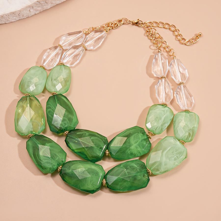 Irregular Acrylic Beaded Double-layer Necklace for Women Exaggerated Clavicle Chain Holiday Accessories