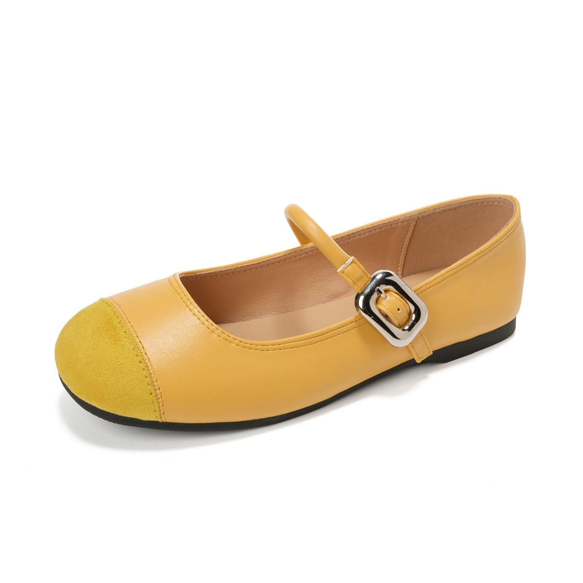 

Sheepskin version 2025 autumn French Mary Jane shoes women s headbuckle strap flat ballet shoes women s single shoes 42 жёлтый