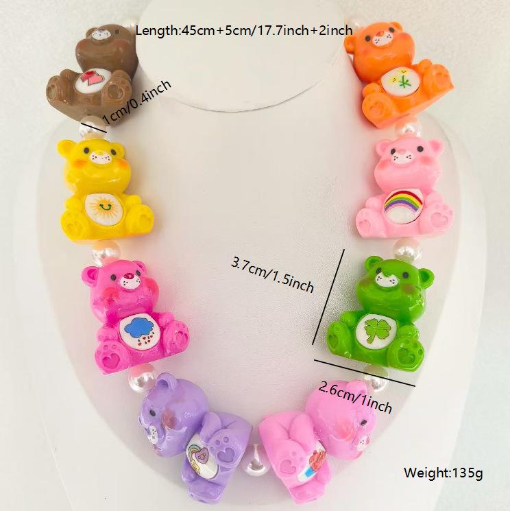 Hot-selling jewelry oversized exaggerated rainbow bear pearl necklace beaded creative collarbone
