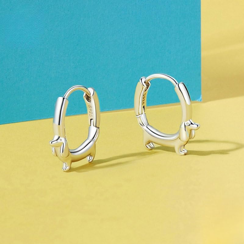 Rockyu Earrings and Rings for Silver Cat Animal Gift Women, Small, Set, 925, Casual, Cute, Earrings, Hoop, Motif, Birthday, Lover's Day, (Cat)