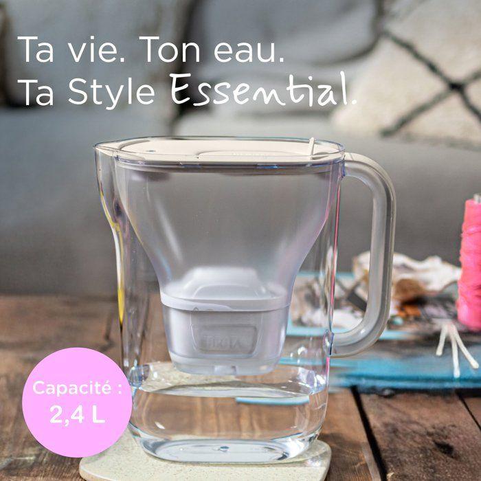 Carafe filtrante BRITA - Style Essential Sable - Capacité 2,4L dont 1,4L d'eau filtrée - 1 mois MAXTRA PRO EXPERT ANTI-TARTRE