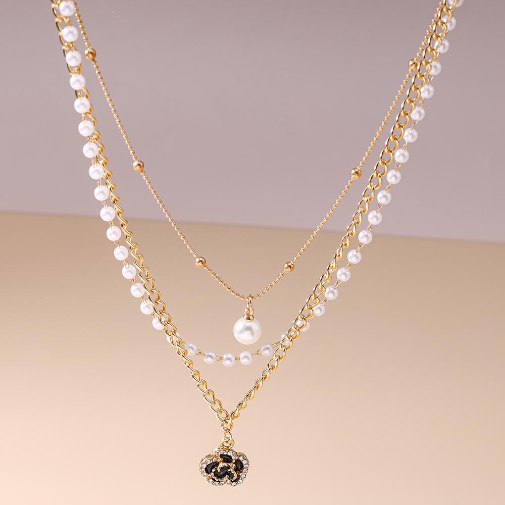 Elegant Multi Layer Rose Flower Pendant Necklaces for Women Girls Pearl Necklace Birthday Party Jewelry Gift
