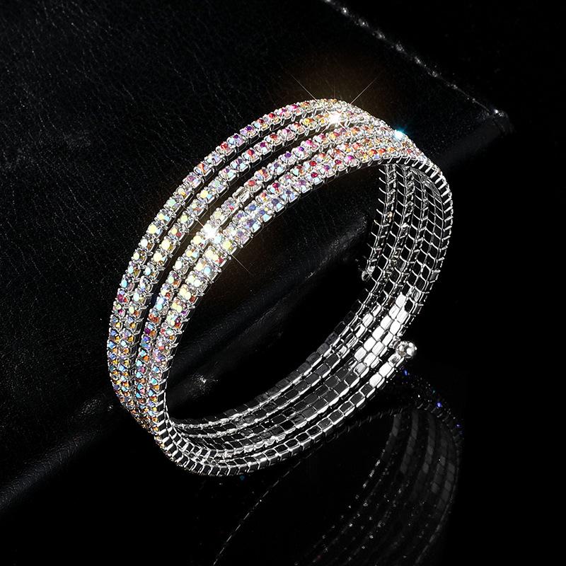 Arm Ring Rhinestone Elastic Bracelet Performance Belly Dance Jewelry Bride Multi-layer Grab Chain Bracelet Women