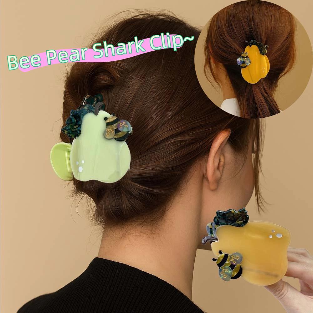 

Sweet Acetic Acid Hair Claw Waterproof Acetate Hairgrips Creative Bee Pear Shark Clip Girls зелений