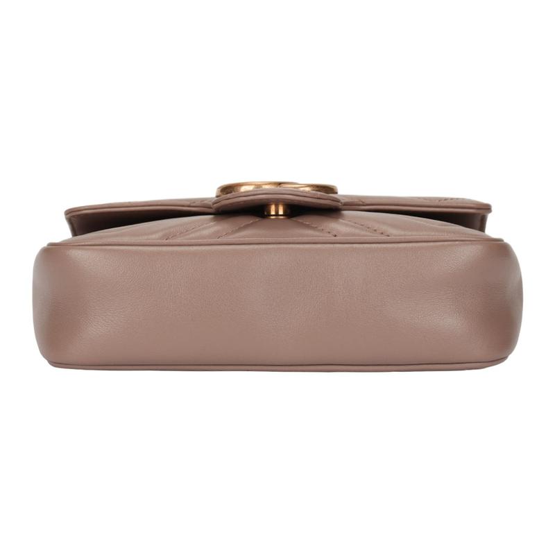 Gucci GG Marmont Marmont Gold Label Double GLogo Distressed Quilted Leather Crossbody Shoulder Bag Super Mini Women's Milk Tea Nude