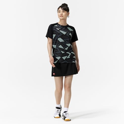 Mizuno Table Tennis Game Shirt, Short Sleeve, JTTA Certified, Moisture-Wicking, Quick-Drying, Unisex, 82JAC104, Black