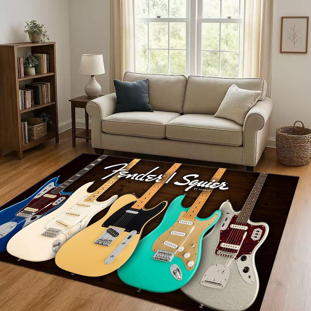 3D F Fender Guitar Musical Instrument Sign Living Room Non Slip Area Rug Carpet for Bedroom Sofa,Easy Clean Home Decor Doormat