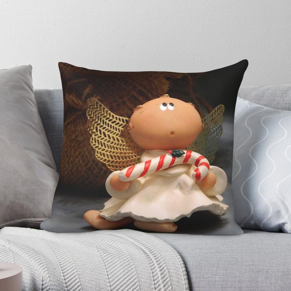 Christmas Angel Pillowcase Polyester Linen Velvet Pattern Zip Decor Throw Pillow Case Home Cushion Case