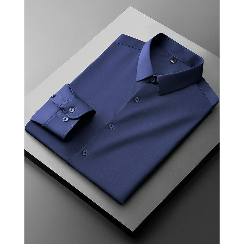 Camicia da Uomo Grigia Sottile Non-Stirante Mercerizzata per Affari a Manica Lunga per Primavera e Autunno High-end Slim-fit