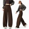 Women's High Waist Wide Leg Pants Loose Fit Office Elegant Solid Color Non-Stretch Straight Leg Casual Trousers