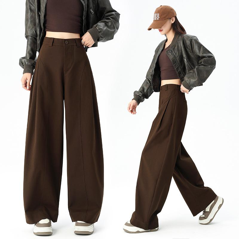 Women's High Waist Wide Leg Pants Loose Fit Office Elegant Solid Color Non-Stretch Straight Leg Casual Trousers