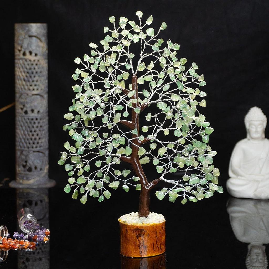 Green Jade Crystal Tree Good Luck Showpiece for Home Decor Items Crystals Gemstones Bonsai Money for Good Luck, Decoration Silver Wire, 10-12 Inch