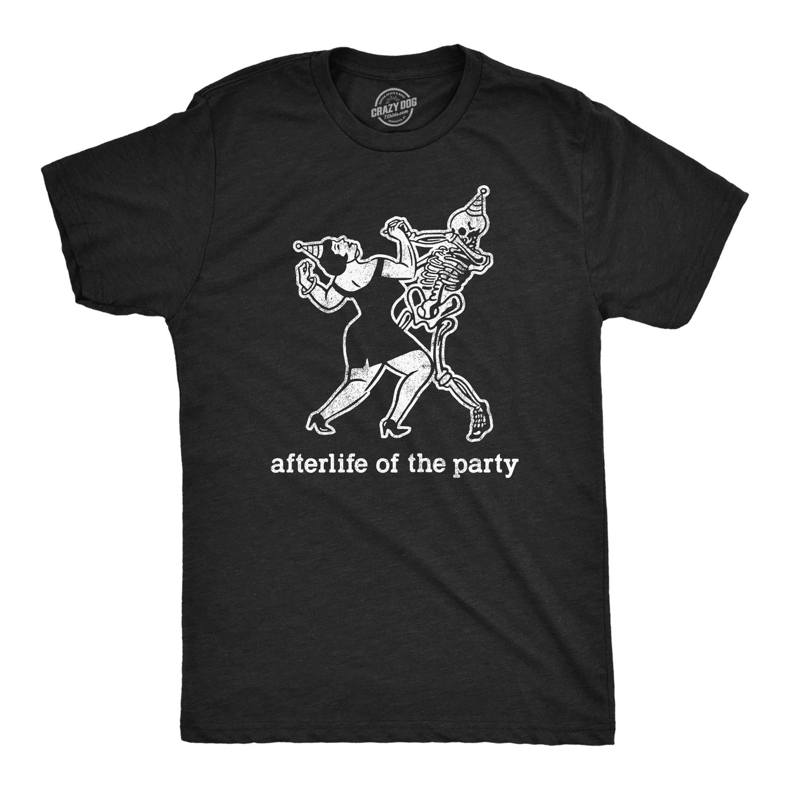 Mens Afterlife of The Party T Shirt Funny Halloween Party Dancing Skeleton Tee S