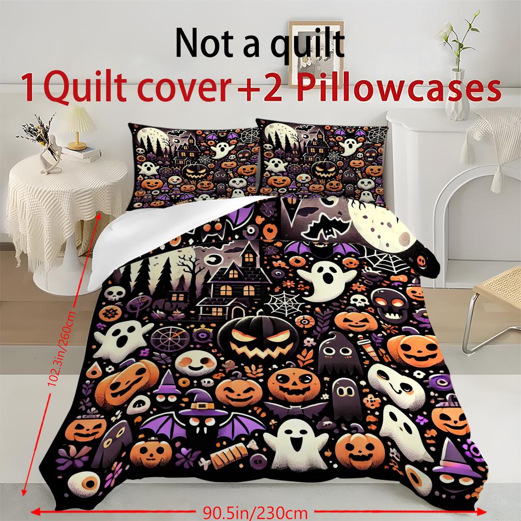 Halloween Three-piece Bedding Set Quilt Cover Pillowcase Brushed Fabric Thickened