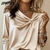 JPNTKY Women's Fashion Casual Solid Color Print Long Sleeve V Neck Blouses & Shirts
