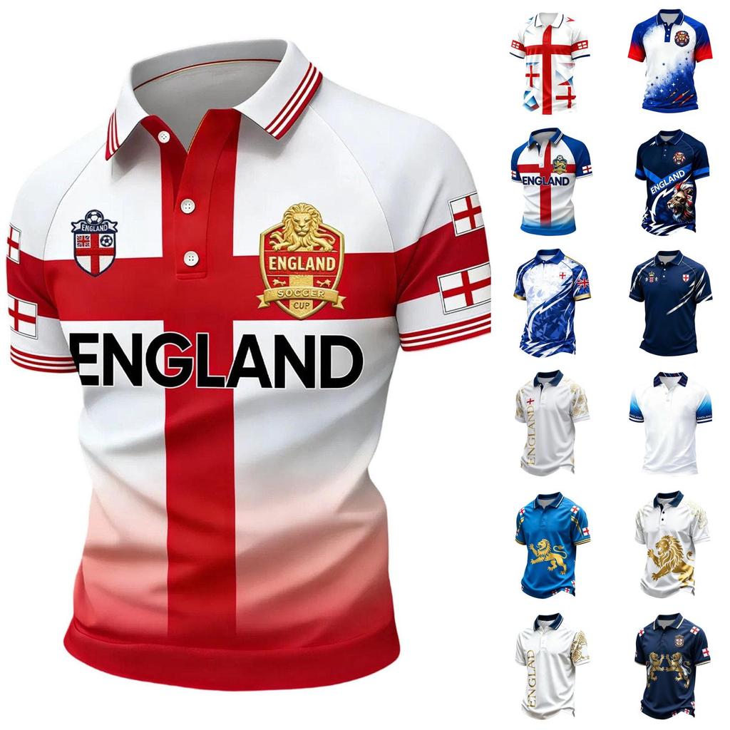 Klassiek Heren Poloshirt Voetbalshirt met Bedrukt Engeland Embleem en Badge Ontwerp Geschikt voor Casual en Sportkleding