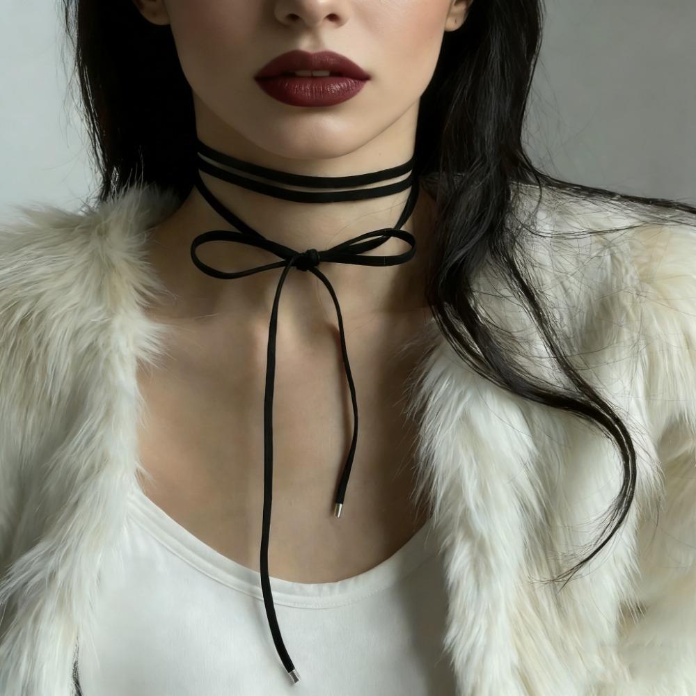 Women’s Synthetic Fiber Rope Choker Necklace, Adjustable Bow Tie Velvet-Like Neckband Non-Metallic Fashion Trendy Choker Jewelry