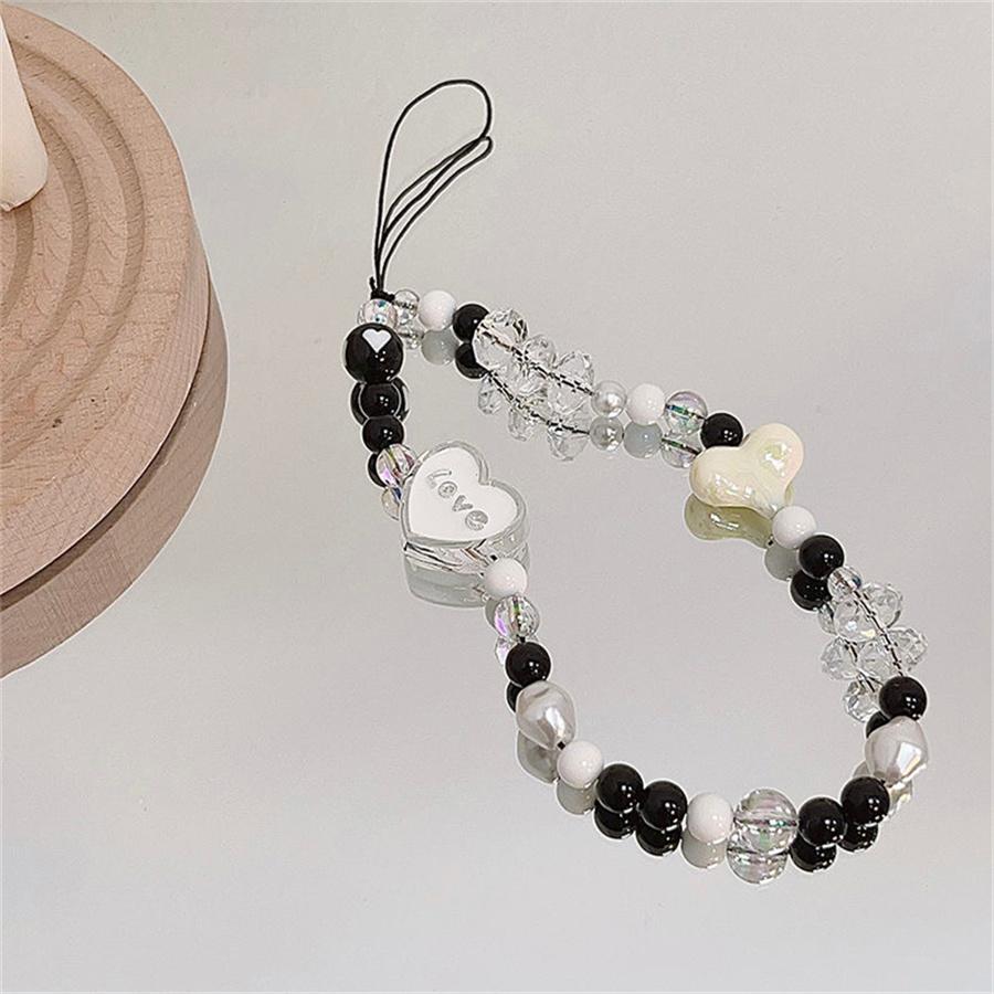 Acrylic Flower Shape Bead Mobile Phone Strap Chain Women Girl Sweet Cellphone Jewelry Accessory For Telephone Lanyard Decoration 1