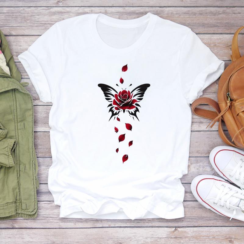(Asian Size)  sweet flower cute 90s Print Lady T Shirt Fashion Women Clothing Casual Top Short Sleeve Tee Female Graphic T-shirts