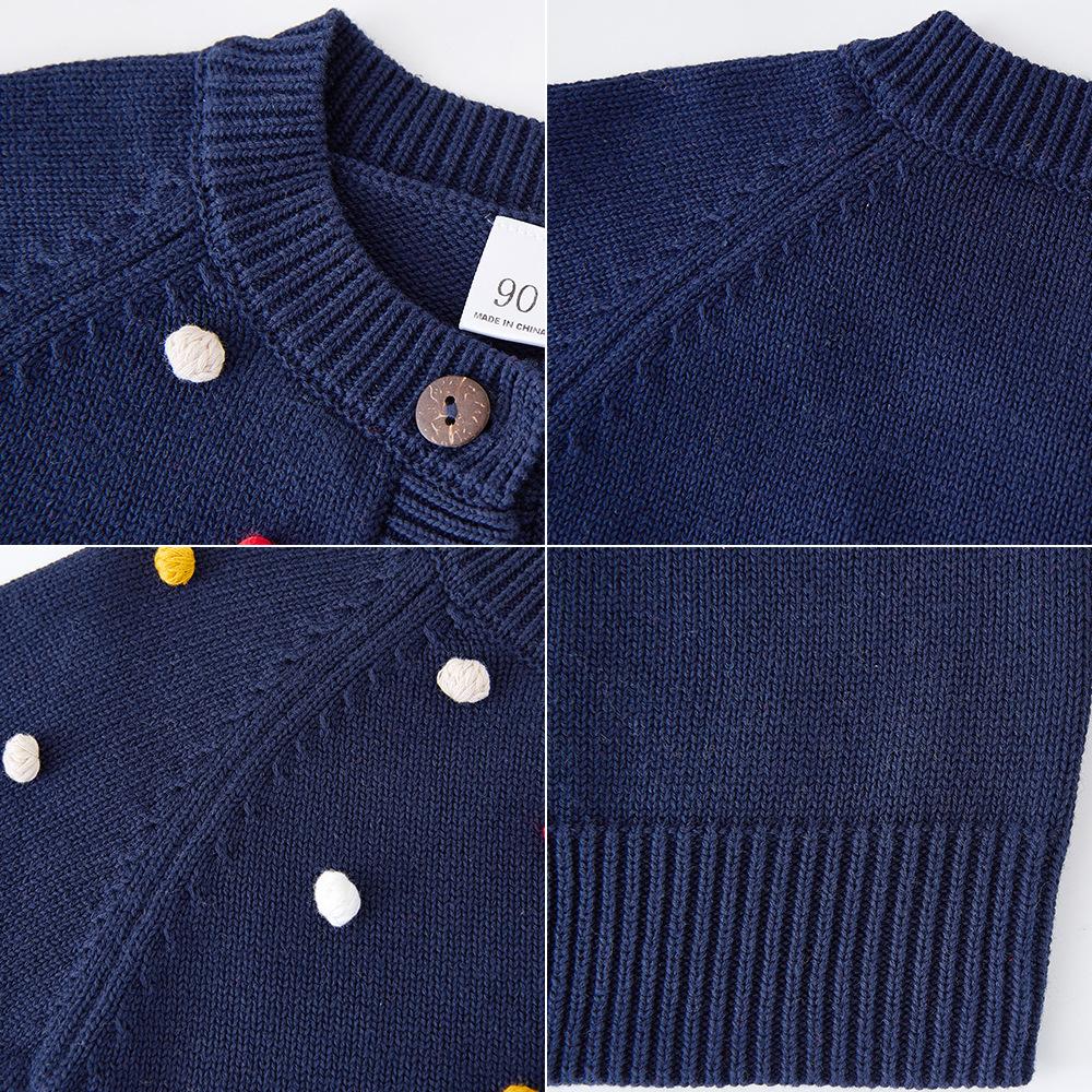 Spring and Autumn Children's Clothing Round Neck Children's Handmade Colorful Ball Knitted Cardigan Girls Cotton Sweater Cardigan Jacket