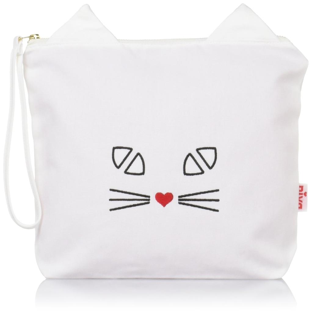 Niva In Cute Cat Pouch with a Cosmetic Diaper Baby Birthday Gift CAT White White [Made Japan] Heart-Shaped Nose, Pouch, Pouch, Gift, Mom, (Niva)
