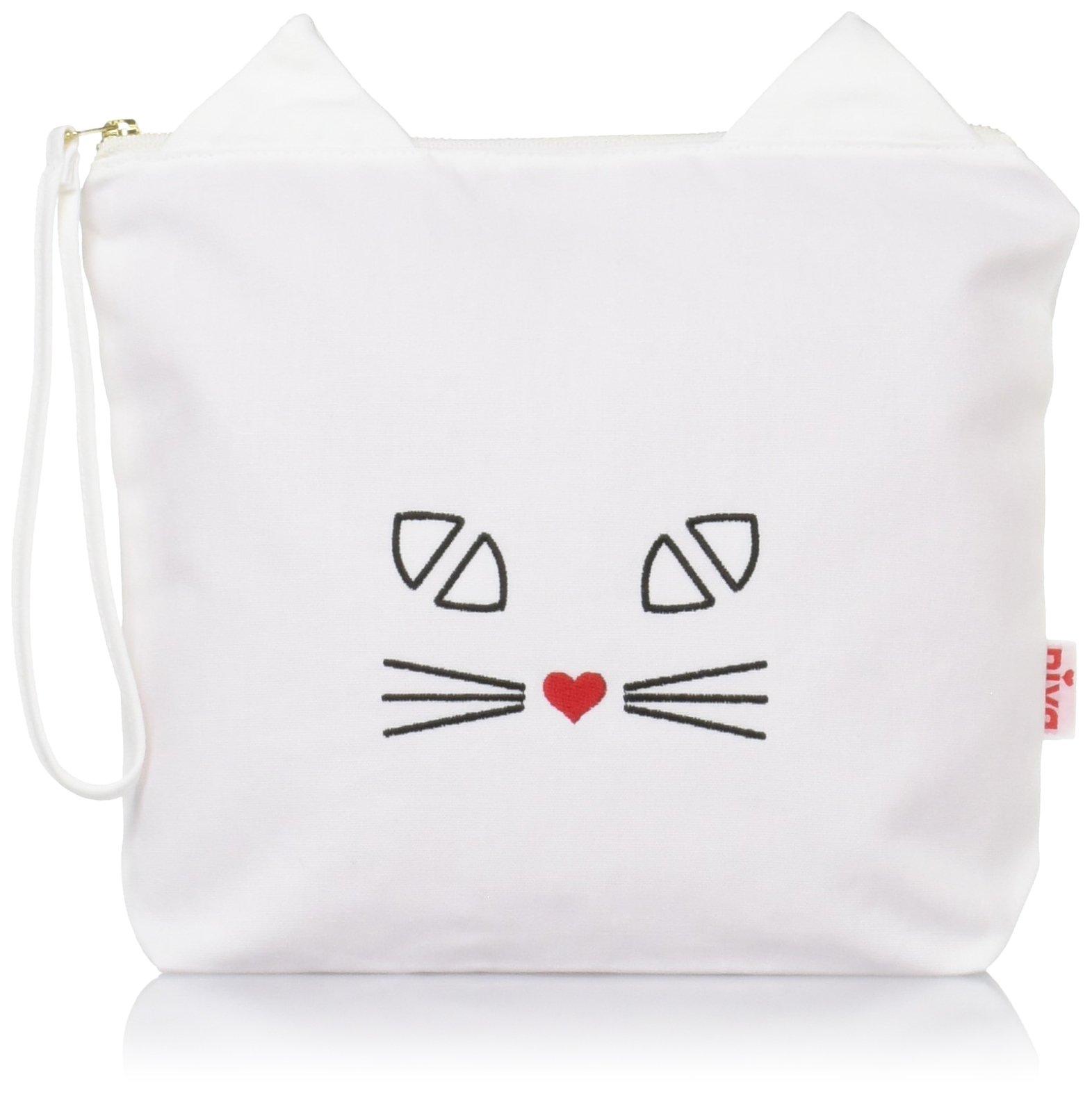 

niva in Cute Cat Pouch with a Cosmetic Diaper Baby Birthday Gift CAT White White [Made Japan] Heart-Shaped Nose, Pouch, Pouch, Gift, Mom, (Niva) белый