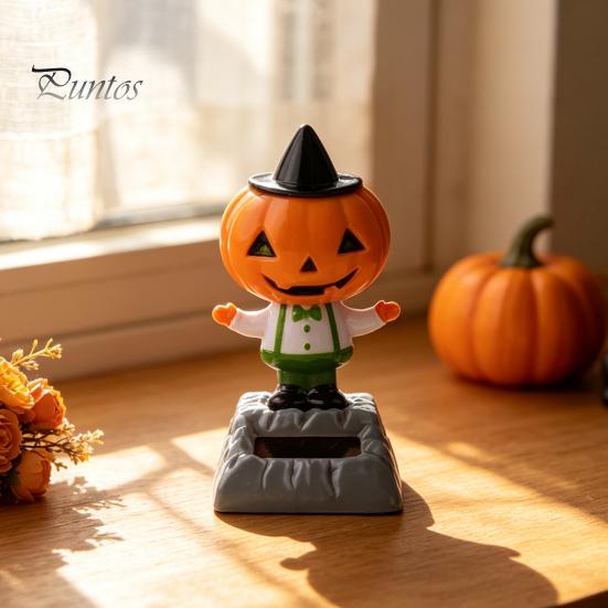 Small Gift for Car Owners Solar Dancing Pumpkin Doll, Halloween Dashboard Decoration, Spooky Ghost Auto Shaking Head Accessories Figurine Ornament