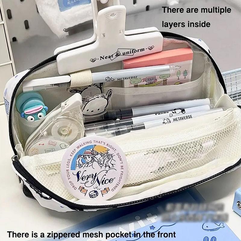 Multi-Layer Pen Bag Simple Folding/Drawstring Large Capacity Pencil Case Portable Stationery Organizer Students