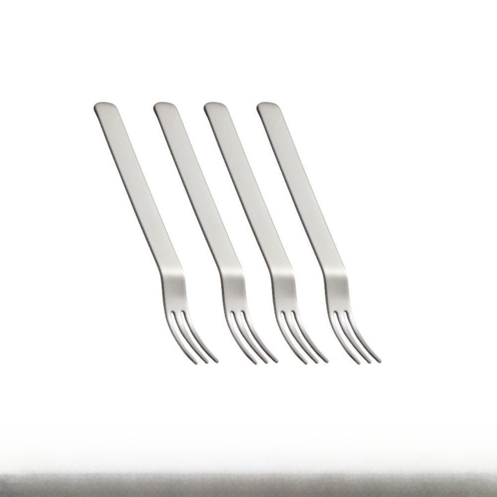 High Appearance Stainless Steel Fruit Fork Set with Stand Reusable Dessert Fork Three Toothed Portable Cake Fork Cake