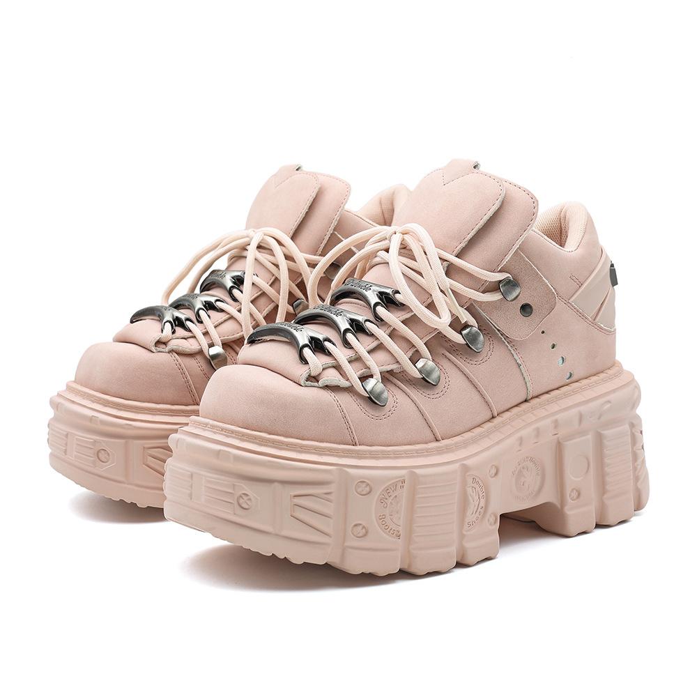 

Thick Platform Metal Shoes Punk Style Chunky Heel Boots For Women Street Fashion High Top 36 розовый