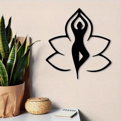 Metal Yoga Lotus Wall Art Black Iron Vintage Decor