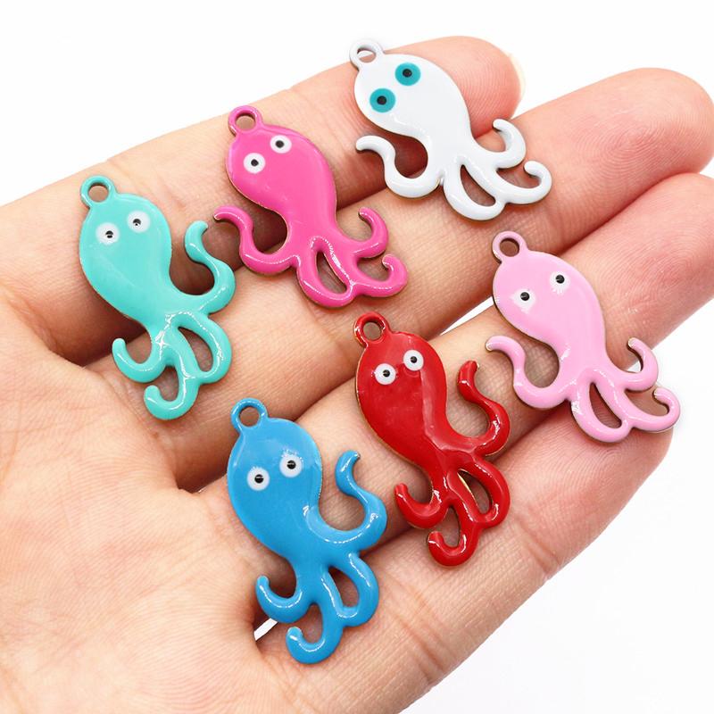 10pcs 28x15mm Enamel Octopus Charms Pendant Stainless Steel DIY Jewelry Making Accessories Findings for Necklace Earrings