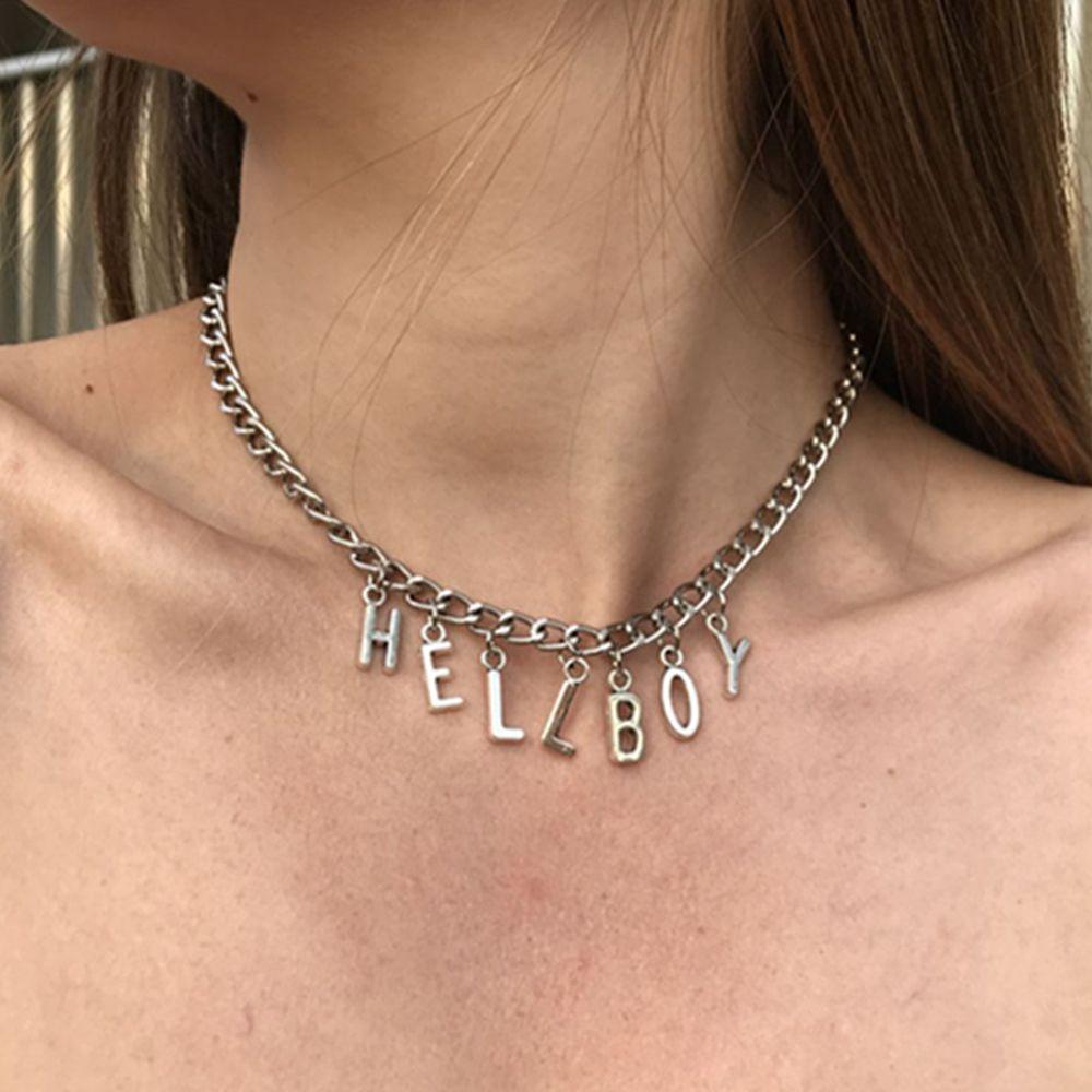 

New Hip Hop Women Hellboy Choker Letter Bib Chain Pendant Necklaces