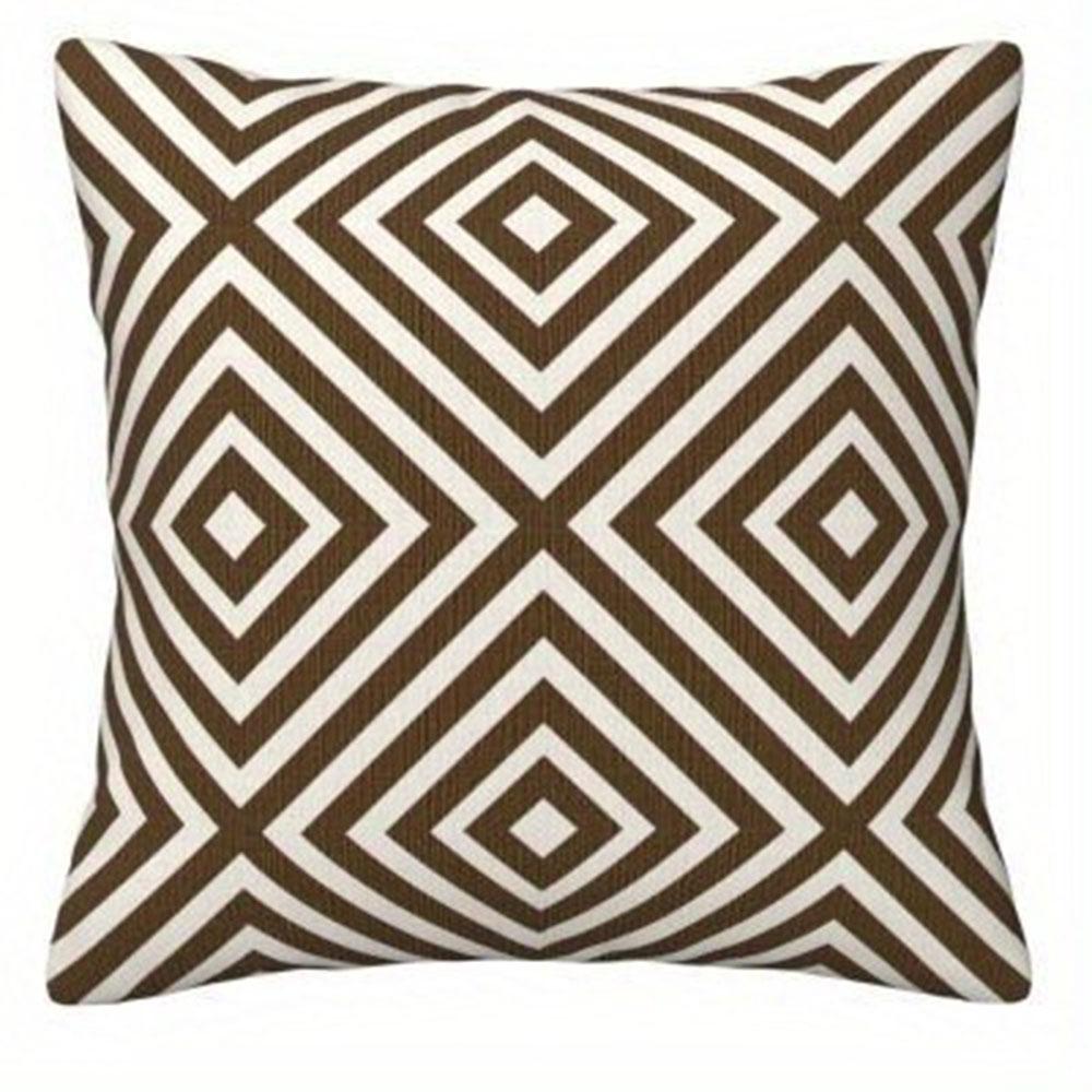 

Blue and Brown Geometric and Plant PillowcaseBedroom Living Room Sofa Home Decor Polyester Cushion Cover with Zipper 16x16Inch