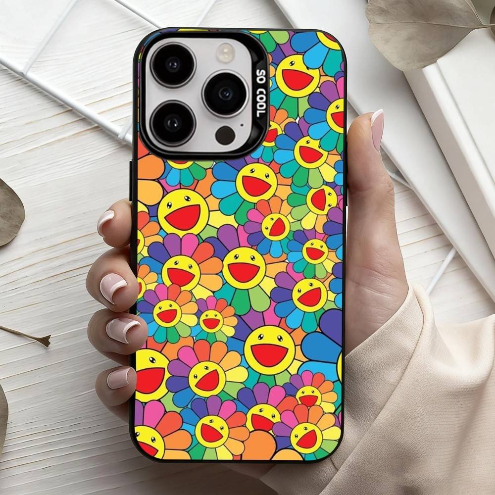 Takashi M-Murakamis F-Flowers Phone Case For iPhone17,16,15,14,13,12,11 Plus,Pro Max Candy Silver Plated Inside Cover